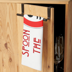 SlipperyJoe's Do Not Spoon Bacon red warning man s Tea Towel