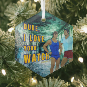 SlipperyJoe's dude love your watch LGBTQIA artisti Glass Tree Decoration