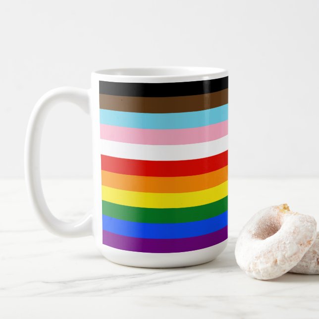 SlipperyJoe's Eleven Stripe Pride Flag blends Phil Coffee Mug (With Donut)