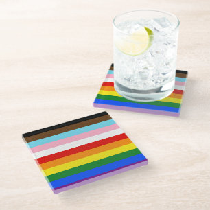 SlipperyJoe's Eleven Stripe Pride Flag blends Phil Glass Coaster
