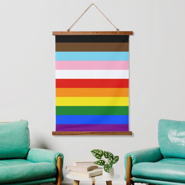 SlipperyJoe's Eleven Stripe Pride Flag blends Phil Hanging Tapestry (Living Room)