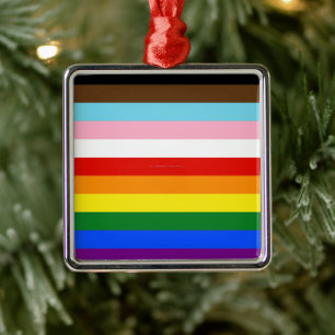 SlipperyJoe's Eleven Stripe Pride Flag blends Phil Metal Ornament