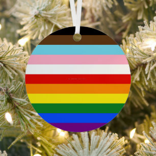 SlipperyJoe's Eleven Stripe Pride Flag blends Phil Metal Tree Decoration