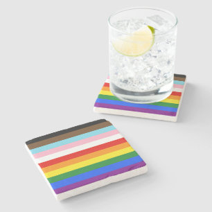 SlipperyJoe's Eleven Stripe Pride Flag blends Phil Stone Coaster