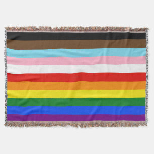 SlipperyJoe's Eleven Stripe Pride Flag blends Phil Throw Blanket