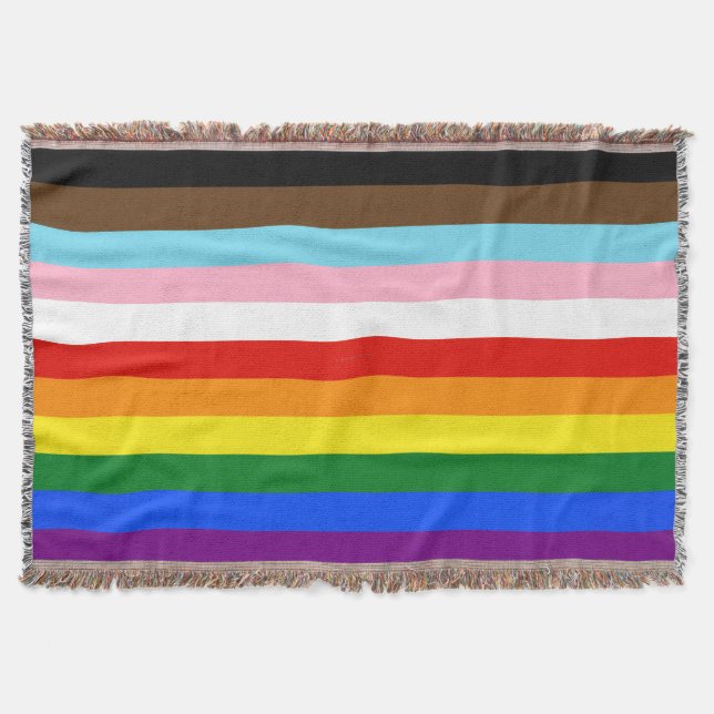 SlipperyJoe's Eleven Stripe Pride Flag blends Phil Throw Blanket (Front)
