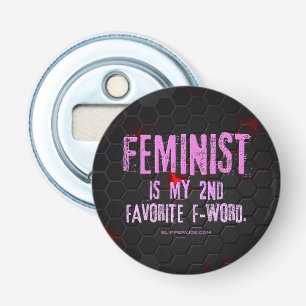 SlipperyJoe's Feminist f-word glowing red 3-D blac Bottle Opener