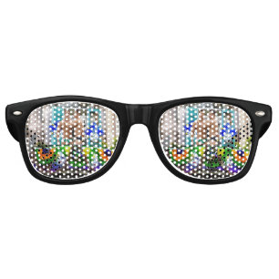 SlipperyJoe's festive Mardi Gras scene two men wea Retro Sunglasses