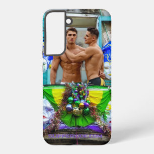 SlipperyJoe's festive Mardi Gras scene two men wea Samsung Galaxy Case