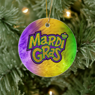 SlipperyJoe's festive Mardi Gras theme crown reinf Ceramic Ornament