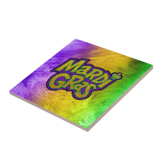 SlipperyJoe's festive Mardi Gras theme crown reinf Ceramic Tile (Side)