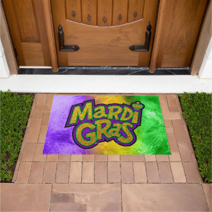 SlipperyJoe's festive Mardi Gras theme crown reinf Doormat
