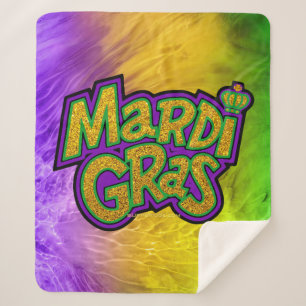 SlipperyJoe's festive Mardi Gras theme crown reinf Sherpa Blanket