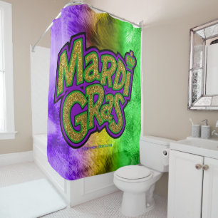 SlipperyJoe's festive Mardi Gras theme crown reinf Shower Curtain