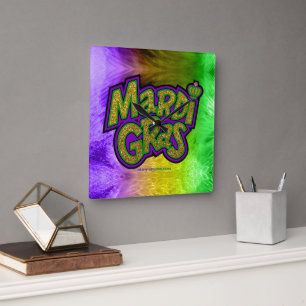 SlipperyJoe's festive Mardi Gras theme crown reinf Square Wall Clock