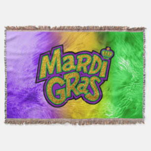 SlipperyJoe's festive Mardi Gras theme crown reinf Throw Blanket