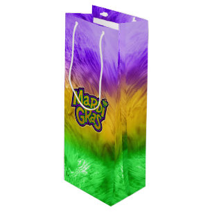 SlipperyJoe's festive Mardi Gras theme crown reinf Wine Gift Bag