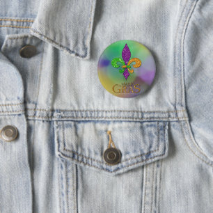 SlipperyJoe's festive Mardi Gras themed purple gre 6 Cm Round Badge