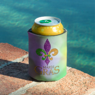 SlipperyJoe's festive Mardi Gras themed purple gre Can Cooler