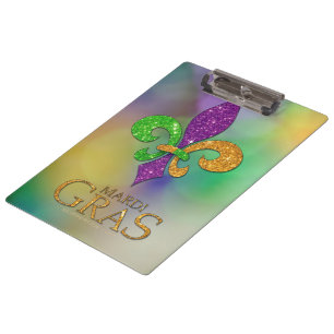 SlipperyJoe's festive Mardi Gras themed purple gre Clipboard