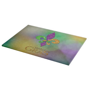 SlipperyJoe's festive Mardi Gras themed purple gre Cutting Board