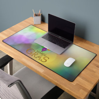 SlipperyJoe's festive Mardi Gras themed purple gre Desk Mat