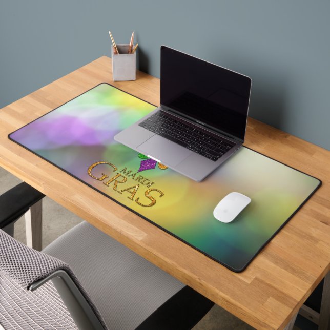 SlipperyJoe's festive Mardi Gras themed purple gre Desk Mat (Office 2)
