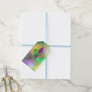SlipperyJoe's festive Mardi Gras themed purple gre Gift Tags