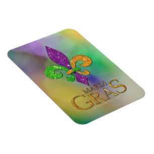 SlipperyJoe's festive Mardi Gras themed purple gre Magnet