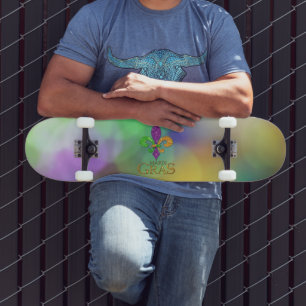 SlipperyJoe's festive Mardi Gras themed purple gre Skateboard