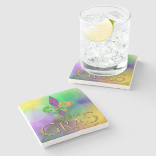 SlipperyJoe's festive Mardi Gras themed purple gre Stone Coaster