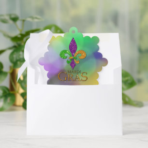 SlipperyJoe's festive Mardi Gras themed purple gre Tree Decoration Card