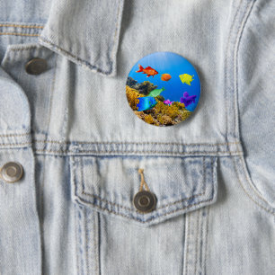 SlipperyJoe's Fish Pride tropical green blue purpl 6 Cm Round Badge
