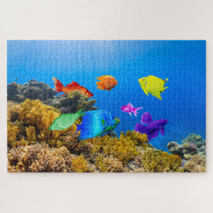 SlipperyJoe's Fish Pride tropical green blue purpl Jigsaw Puzzle