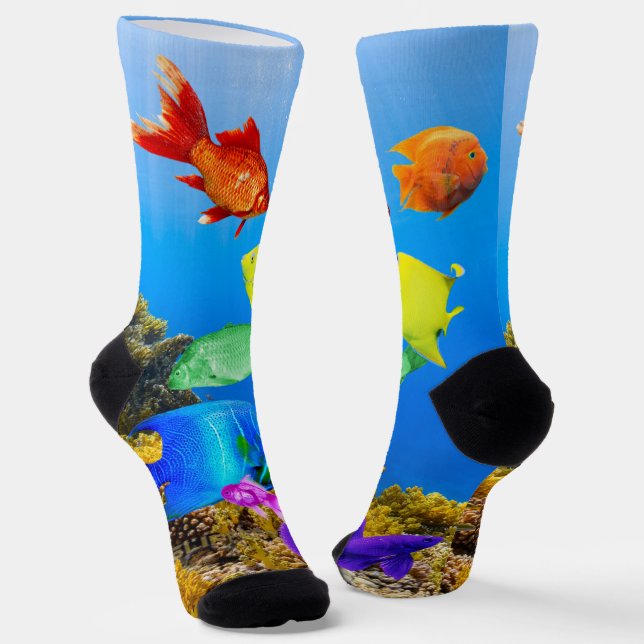 SlipperyJoe's Fish Pride tropical green blue purpl Socks (Angled)