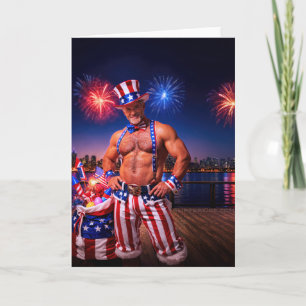 SlipperyJoe's Fourth of July celebration bare hair Card