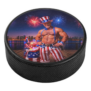 SlipperyJoe's Fourth of July celebration bare hair Hockey Puck