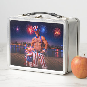 SlipperyJoe's Fourth of July celebration bare hair Metal Lunch Box