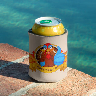 SlipperyJoe's fun cartoon-style Thanksgiving desig Can Cooler