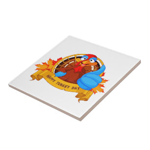 SlipperyJoe's fun cartoon-style Thanksgiving desig Ceramic Tile