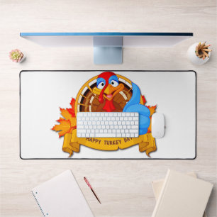 SlipperyJoe's fun cartoon-style Thanksgiving desig Desk Mat