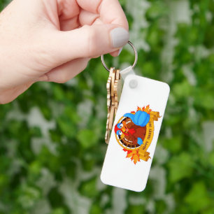 SlipperyJoe's fun cartoon-style Thanksgiving desig Key Ring
