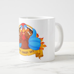 SlipperyJoe's fun cartoon-style Thanksgiving desig Large Coffee Mug