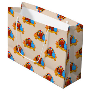 SlipperyJoe's fun cartoon-style Thanksgiving desig Large Gift Bag