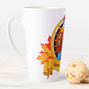 SlipperyJoe's fun cartoon-style Thanksgiving desig Latte Mug