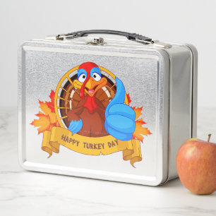 SlipperyJoe's fun cartoon-style Thanksgiving desig Metal Lunch Box