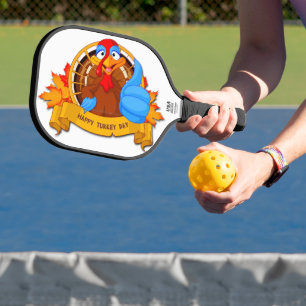 SlipperyJoe's fun cartoon-style Thanksgiving desig Pickleball Paddle
