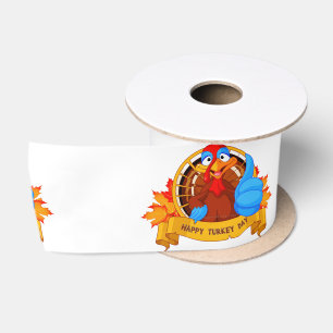 SlipperyJoe's fun cartoon-style Thanksgiving desig Satin Ribbon