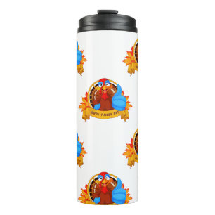SlipperyJoe's fun cartoon-style Thanksgiving desig Thermal Tumbler