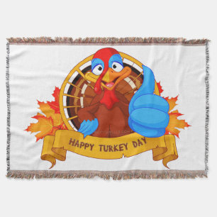 SlipperyJoe's fun cartoon-style Thanksgiving desig Throw Blanket